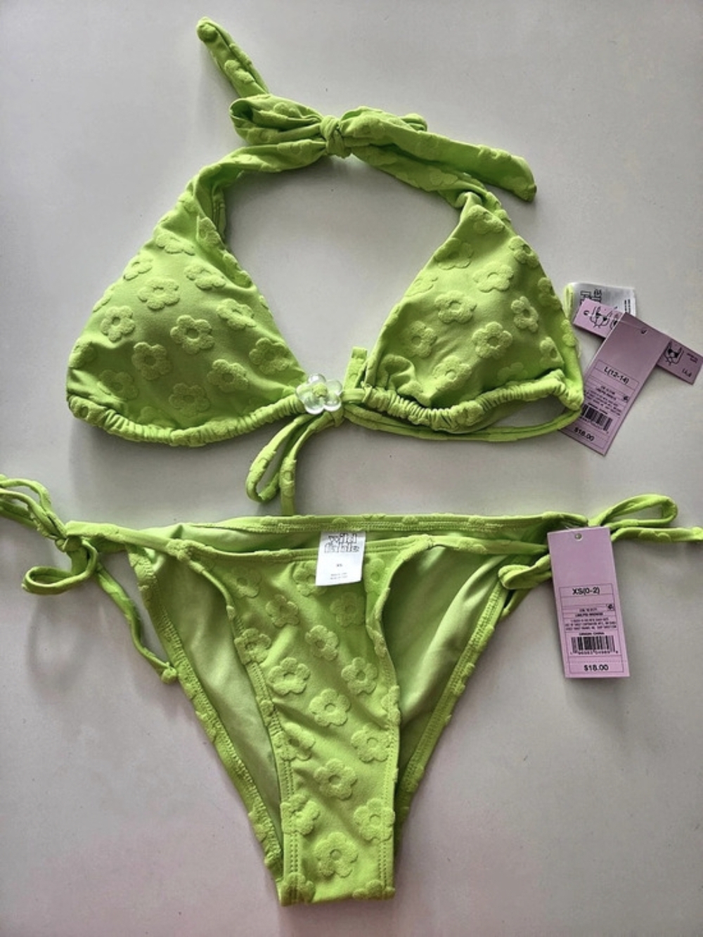 Floral Textured Bikini Set in Green